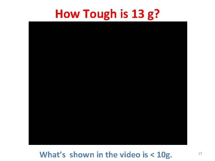 How Tough is 13 g? What’s shown in the video is < 10 g.