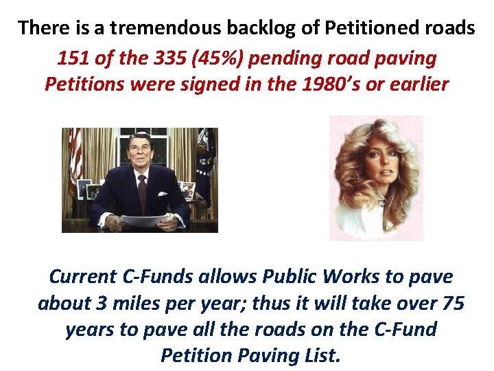 There is a tremendous backlog of Petitioned roads 151 of the 335 (45%) pending