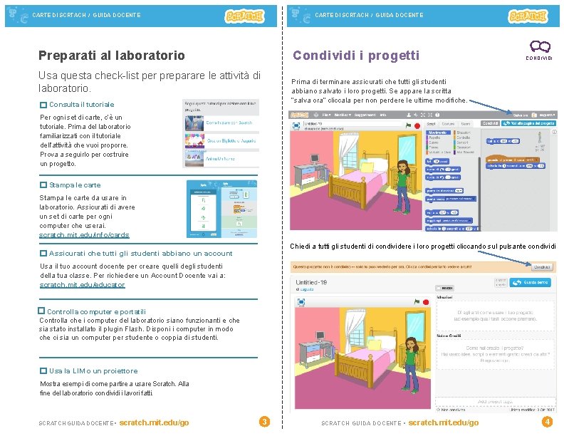 CARTE DI SCRTACH / GUIDA DOCENTE Condividi i progetti Preparati al laboratorio Usa questa