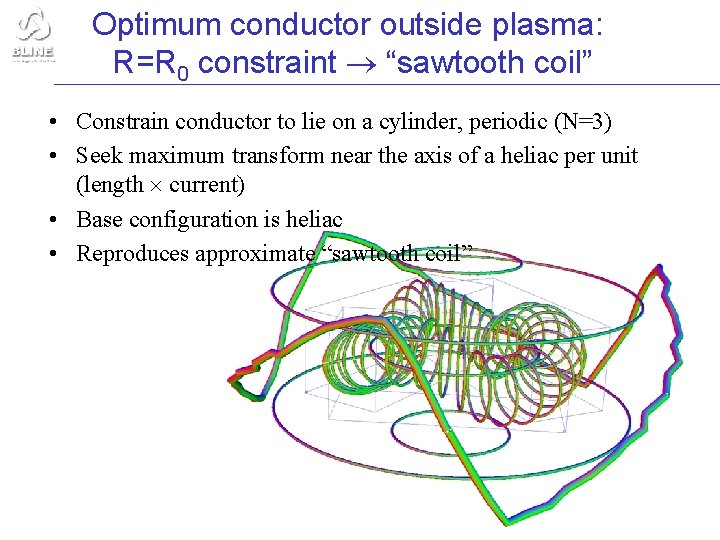 Optimum conductor outside plasma: R=R 0 constraint “sawtooth coil” • Constrain conductor to lie