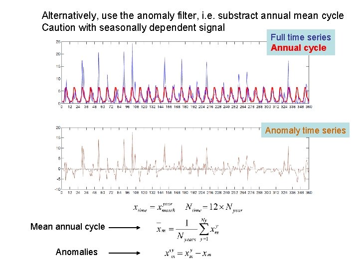 Alternatively, use the anomaly filter, i. e. substract annual mean cycle Caution with seasonally