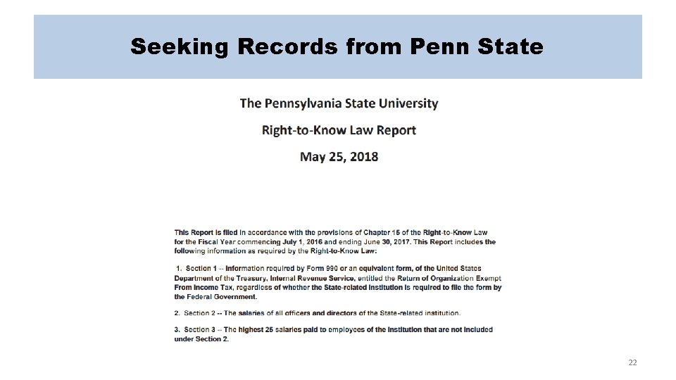 Seeking Records from Penn State 22 