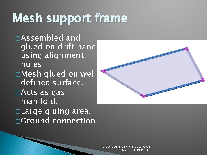 Mesh support frame � Assembled and glued on drift panel using alignment holes �
