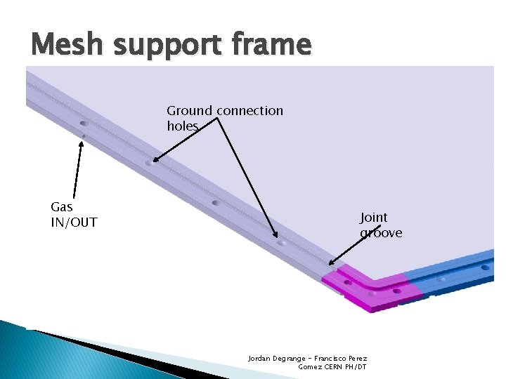 Mesh support frame Ground connection holes Gas IN/OUT Joint groove Jordan Degrange - Francisco