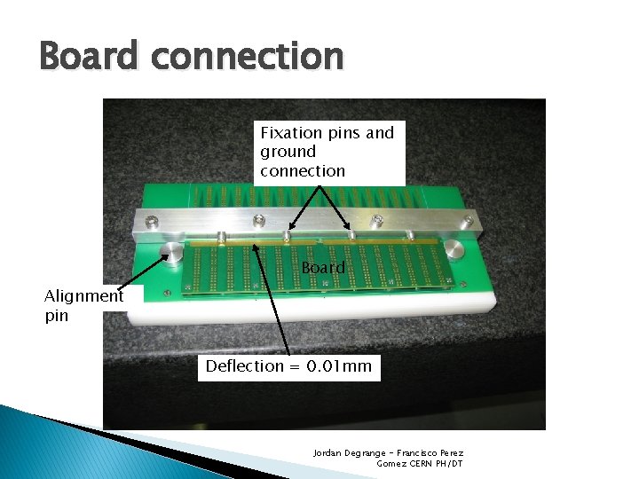 Board connection Fixation pins and ground connection Board Alignment pin Deflection = 0. 01