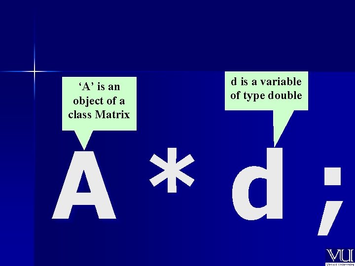 ‘A’ is an object of a class Matrix d is a variable of type