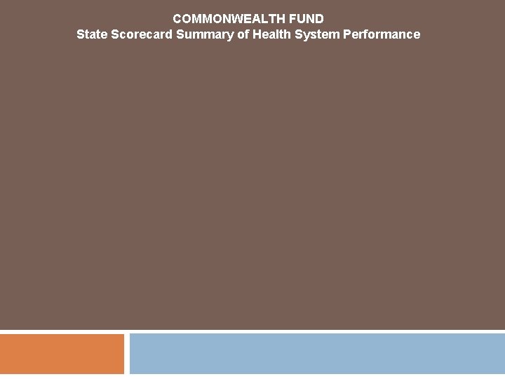 COMMONWEALTH FUND State Scorecard Summary of Health System Performance 