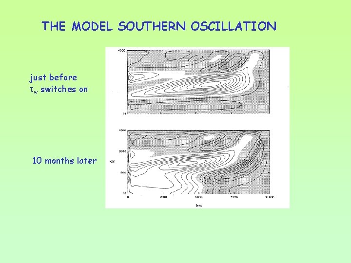 THE MODEL SOUTHERN OSCILLATION just before w switches on 10 months later 