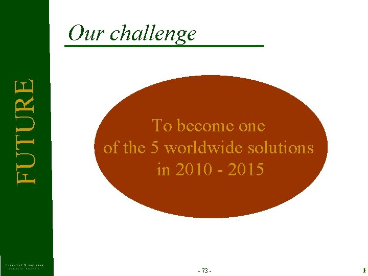 FUT UR E Our challenge To become one of the 5 worldwide solutions in