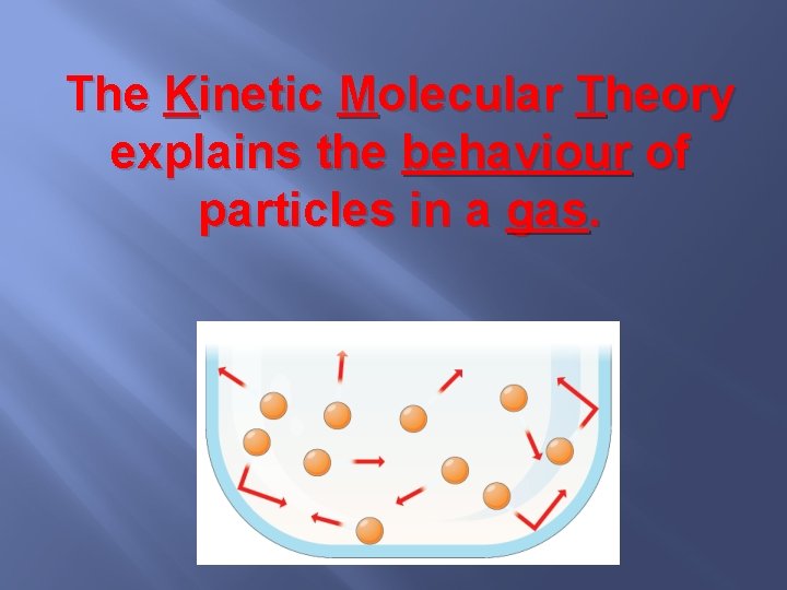 The Kinetic Molecular Theory explains the behaviour of particles in a gas. 