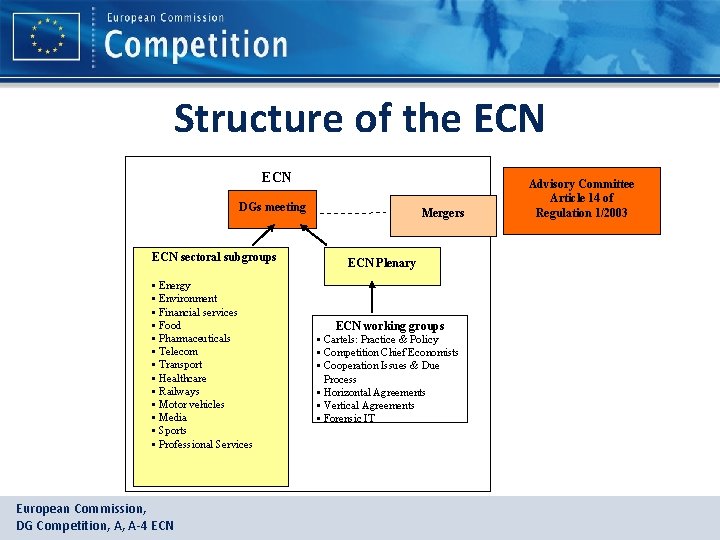 Structure of the ECN DGs meeting ECN sectoral subgroups • Energy • Environment •