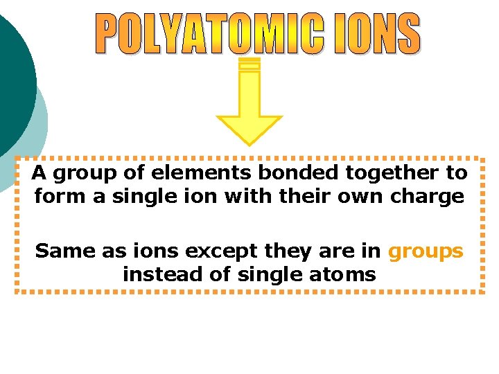 A group of elements bonded together to form a single ion with their own