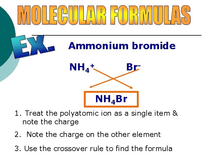 Ammonium bromide NH 4+ Br. NH 4 Br 1. Treat the polyatomic ion as