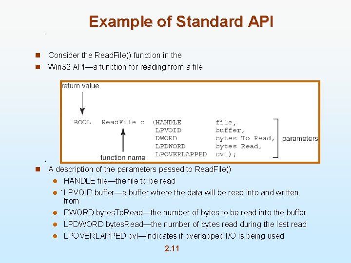 Example of Standard API n Consider the Read. File() function in the n Win