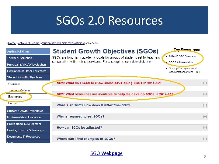 SGOs 2. 0 Resources SGO Webpage 5 
