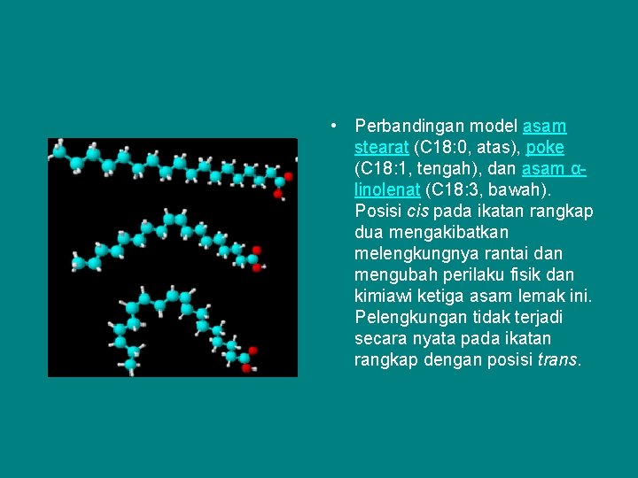  • Perbandingan model asam stearat (C 18: 0, atas), poke (C 18: 1,