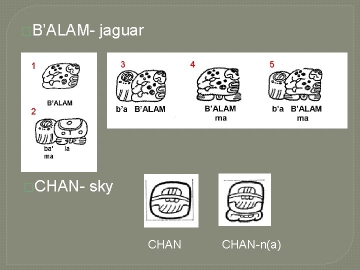 �B’ALAM- jaguar 3 1 4 5 2 �CHAN- sky CHAN-n(a) 