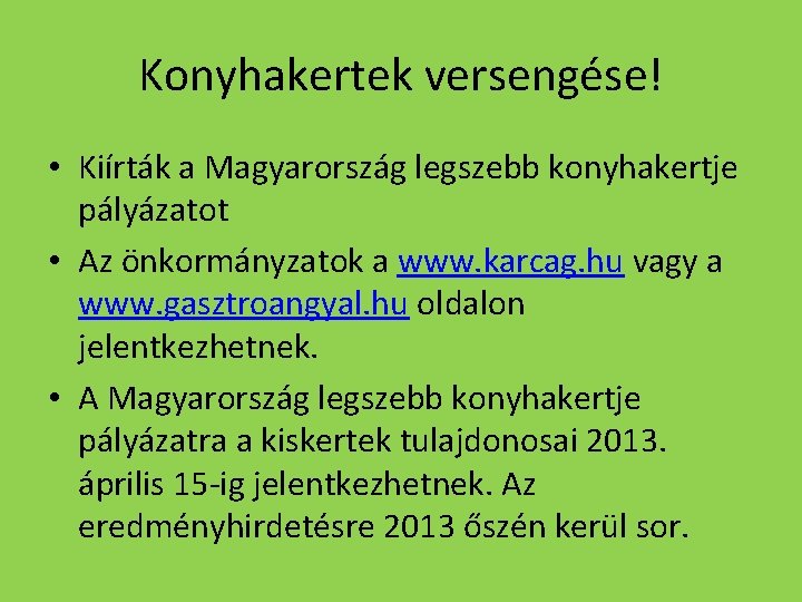 Konyhakertek versengése! • Kiírták a Magyarország legszebb konyhakertje pályázatot • Az önkormányzatok a www.