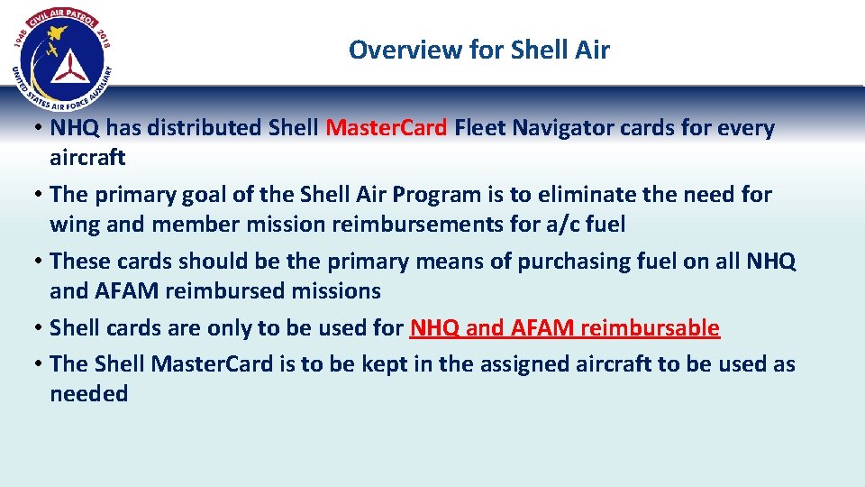 Overview for Shell Air • NHQ has distributed Shell Master. Card Fleet Navigator cards Overview for Shell Air • NHQ has distributed Shell Master. Card Fleet Navigator cards