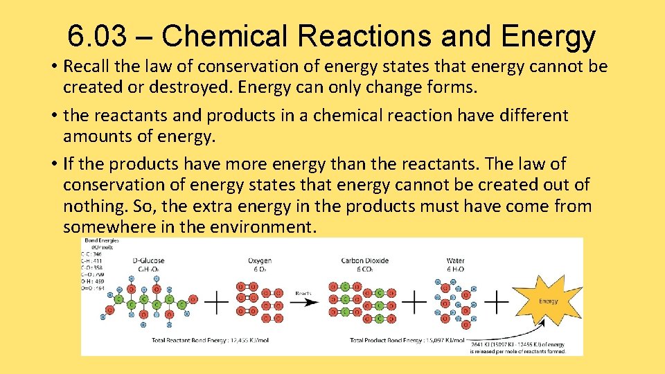 6. 03 – Chemical Reactions and Energy • Recall the law of conservation of
