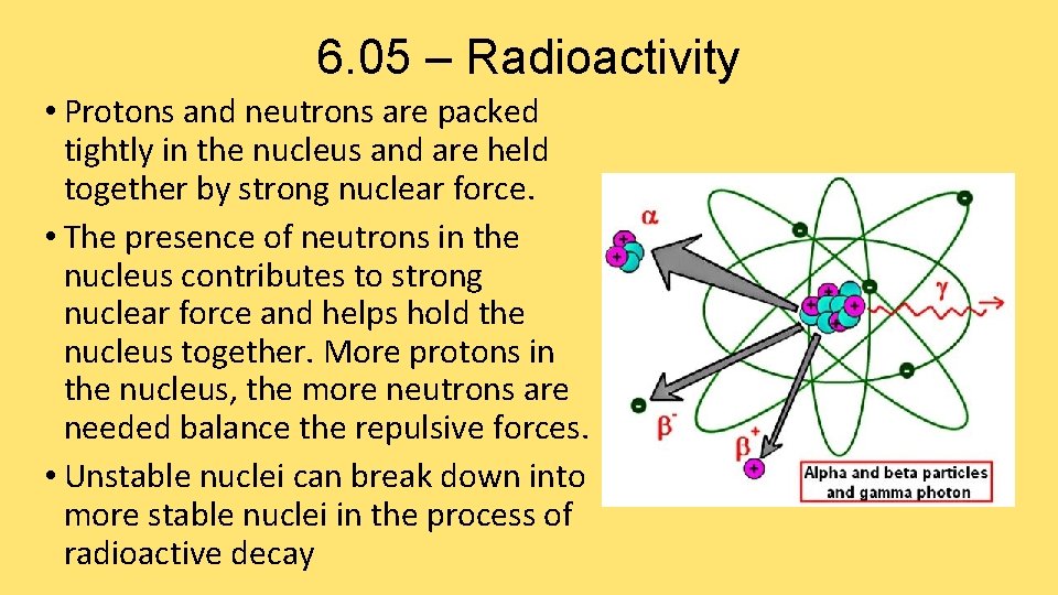 6. 05 – Radioactivity • Protons and neutrons are packed tightly in the nucleus