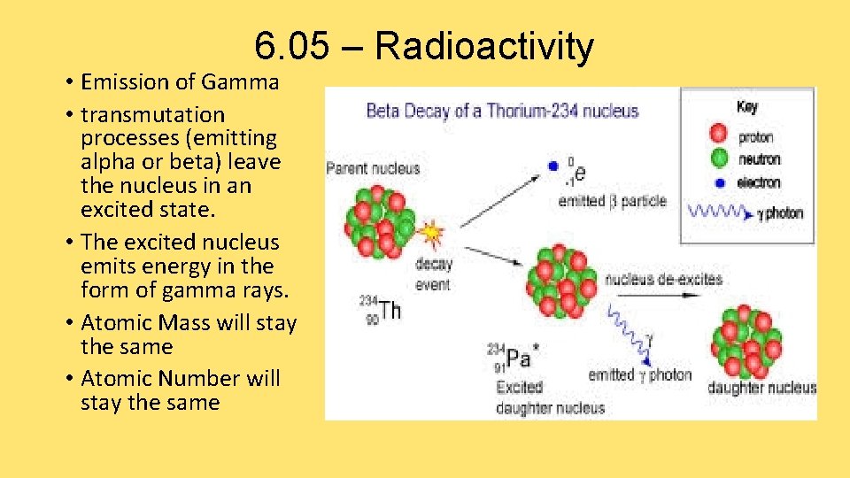 6. 05 – Radioactivity • Emission of Gamma • transmutation processes (emitting alpha or