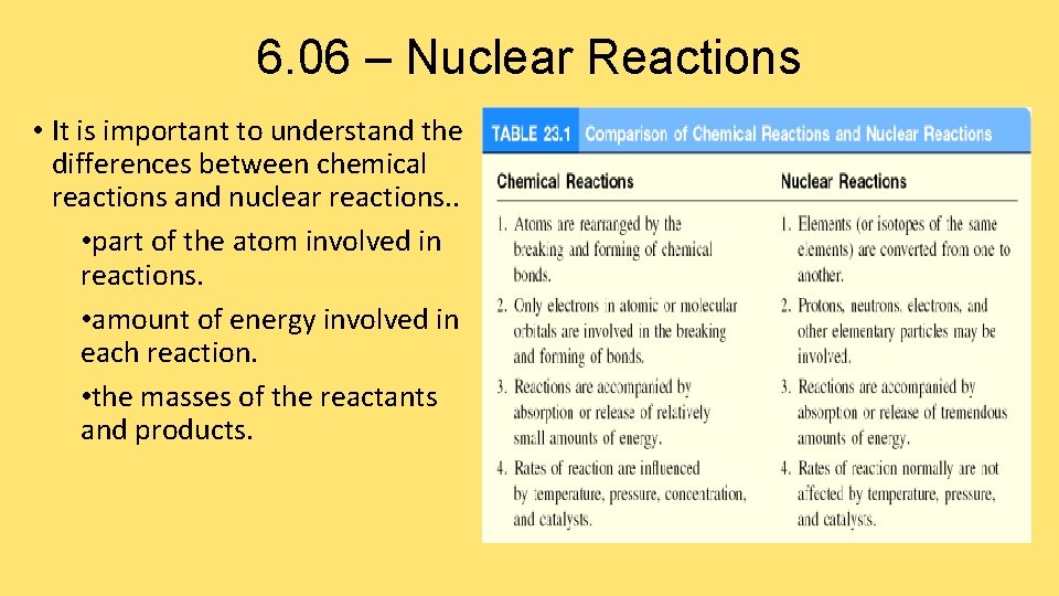 6. 06 – Nuclear Reactions • It is important to understand the differences between