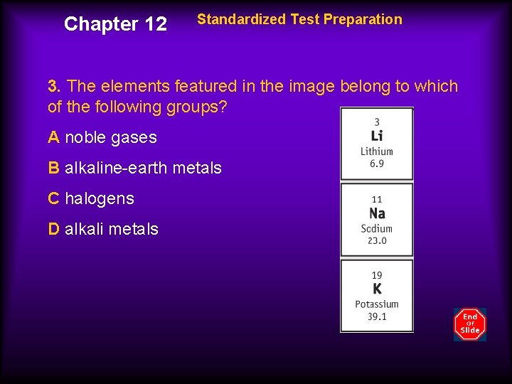 Chapter 12 Standardized Test Preparation 3. The elements featured in the image belong to