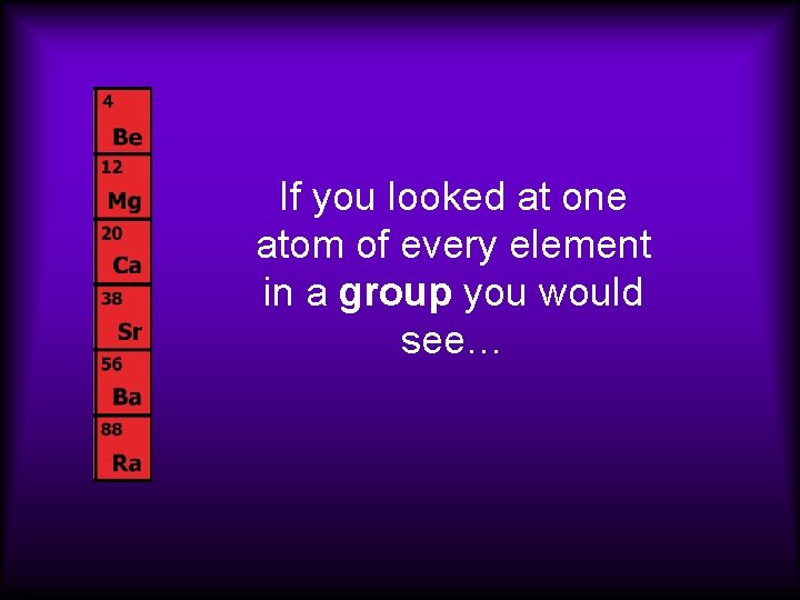 If you looked at one atom of every element in a group you would