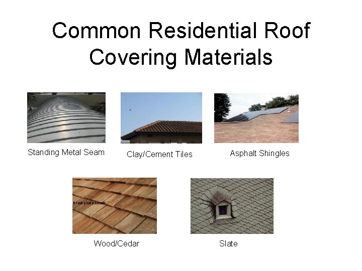 Common Residential Roof Covering Materials Standing Metal Seam Clay/Cement Tiles Asphalt Shingles Istockphoto. com®