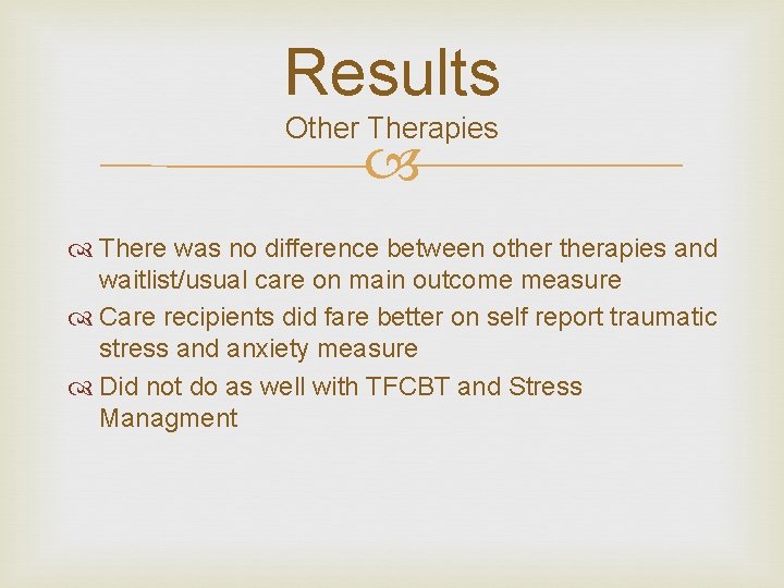Results Other Therapies There was no difference between otherapies and waitlist/usual care on main