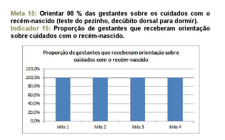 Meta 15: Orientar 90 % das gestantes sobre os cuidados com o recém-nascido (teste