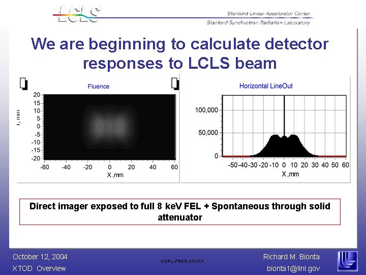 We are beginning to calculate detector responses to LCLS beam Direct imager exposed to