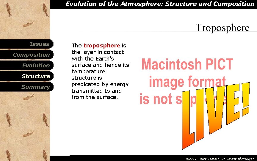 Evolution of the Atmosphere: Structure and Composition Troposphere Issues Composition Evolution Structure Summary The