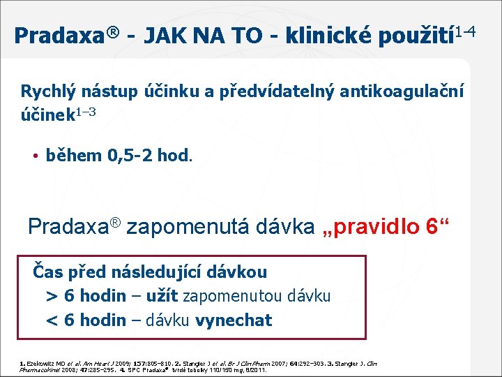 Pradaxa® - JAK NA TO - klinické použití 1 -4 Rychlý nástup účinku a