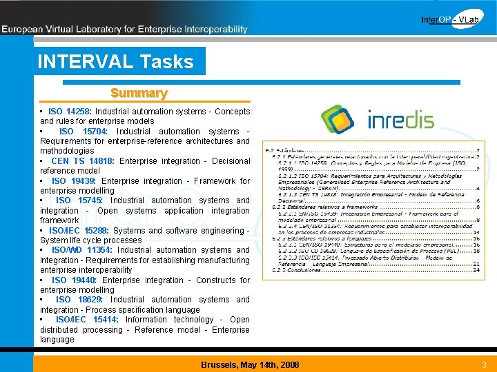 INTERVAL Tasks Summary • ISO 14258: Industrial automation systems - Concepts and rules for