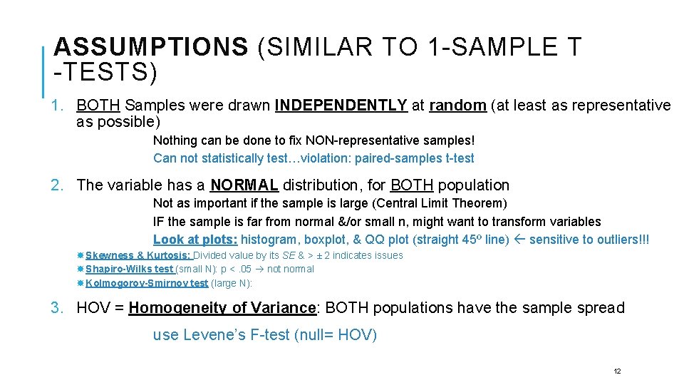 ASSUMPTIONS (SIMILAR TO 1 -SAMPLE T -TESTS) 1. BOTH Samples were drawn INDEPENDENTLY at
