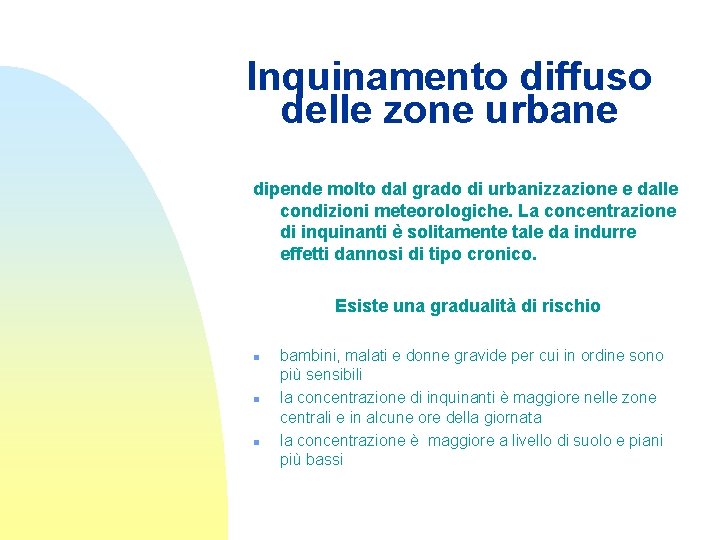 Inquinamento diffuso delle zone urbane dipende molto dal grado di urbanizzazione e dalle condizioni