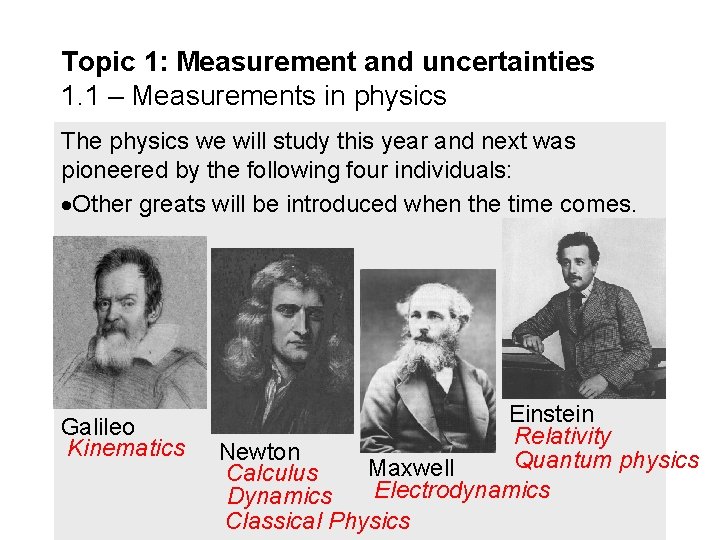 Topic 1: Measurement and uncertainties 1. 1 – Measurements in physics The physics we