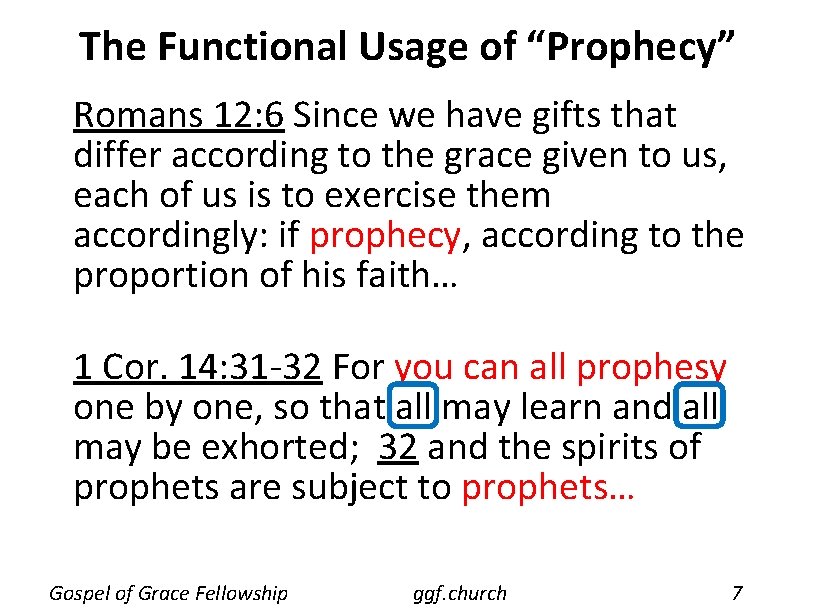 The Functional Usage of “Prophecy” Romans 12: 6 Since we have gifts that differ