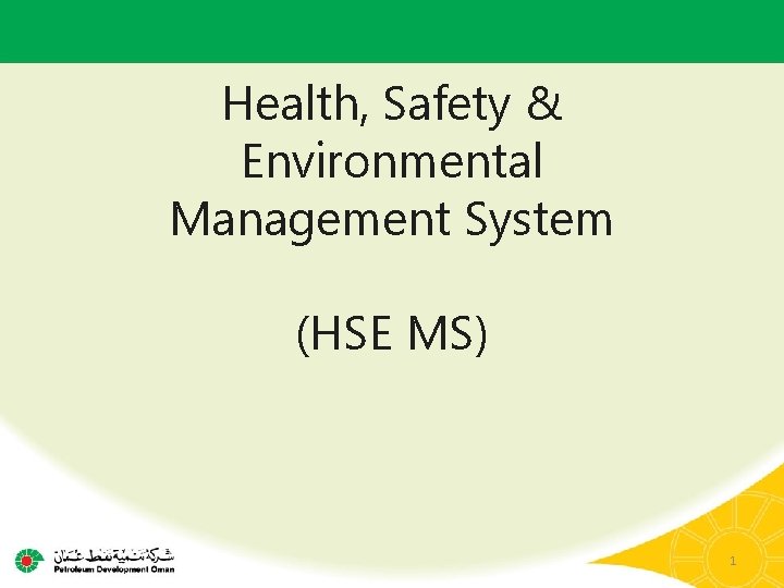 Health, Safety & Environmental Management System (HSE MS) 1 