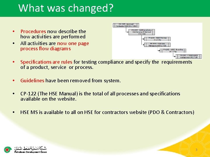 What was changed? • • Procedures now describe the how activities are performed All