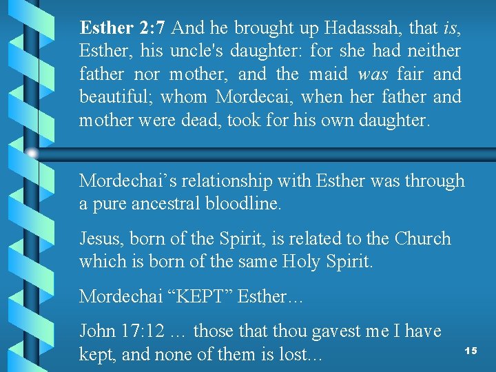 Esther 2: 7 And he brought up Hadassah, that is, Esther, his uncle's daughter: