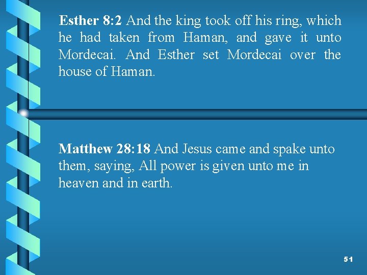 Esther 8: 2 And the king took off his ring, which he had taken