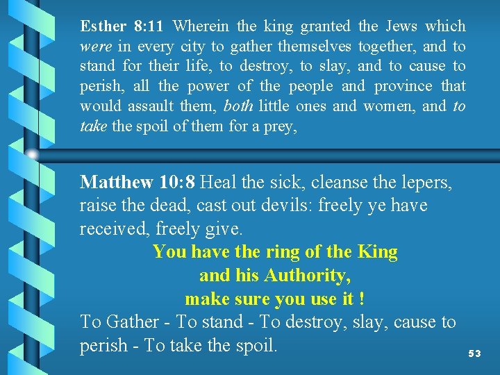 Esther 8: 11 Wherein the king granted the Jews which were in every city