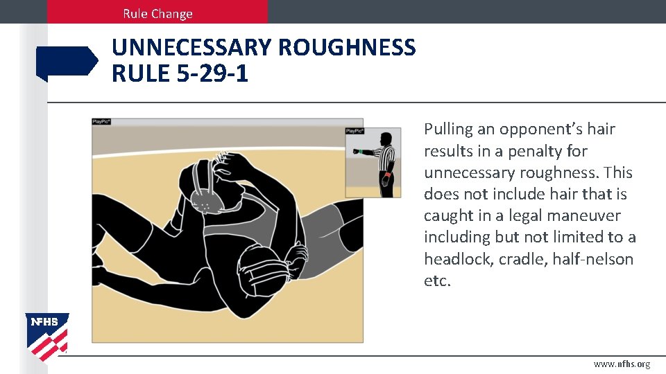 Rule Change UNNECESSARY ROUGHNESS RULE 5 -29 -1 Pulling an opponent’s hair results in
