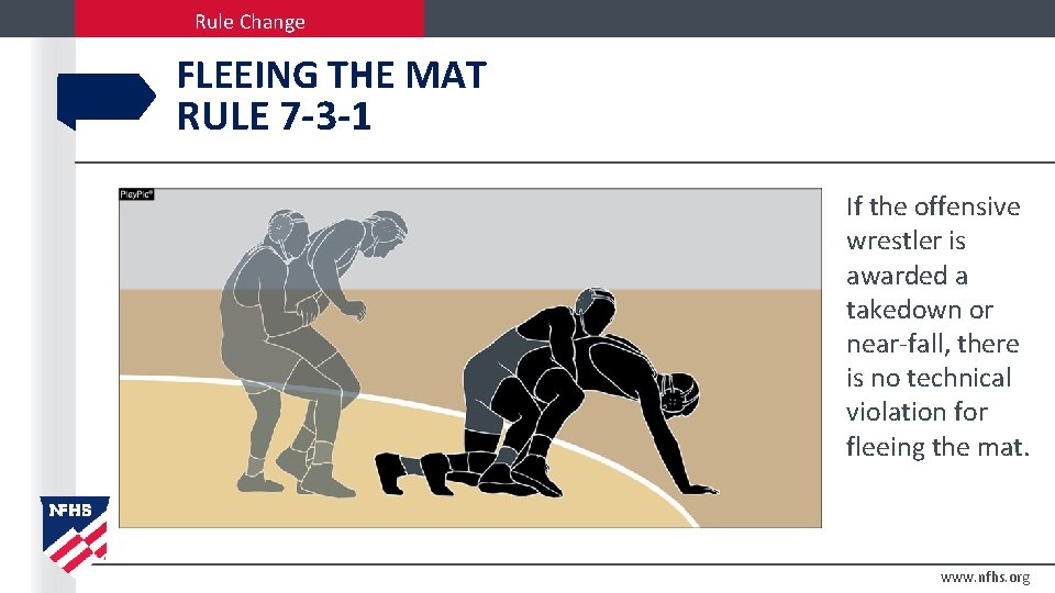 Rule Change FLEEING THE MAT RULE 7 -3 -1 If the offensive wrestler is