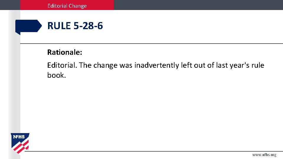 Editorial Change RULE 5 -28 -6 Rationale: Editorial. The change was inadvertently left out