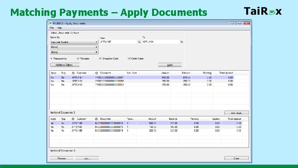 Matching Payments – Apply Documents 