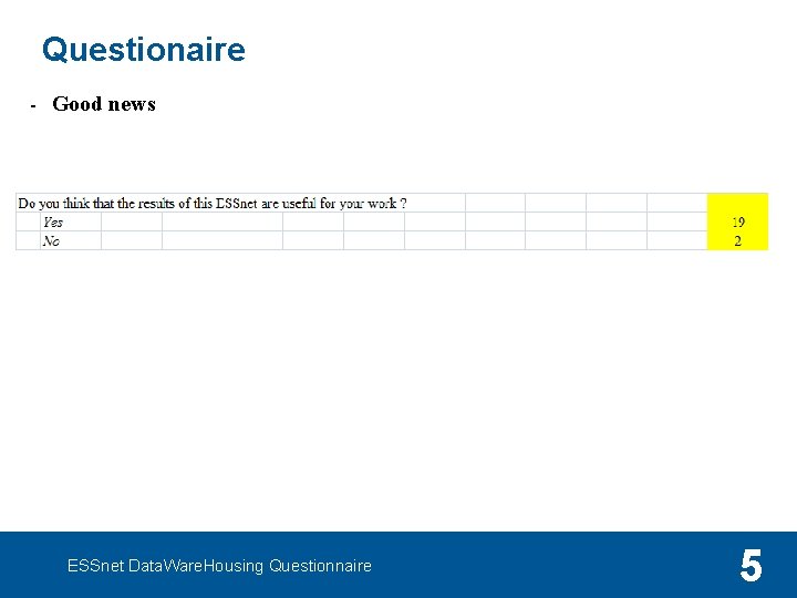 Questionaire - Good news ESSnet Data. Ware. Housing Questionnaire 5 